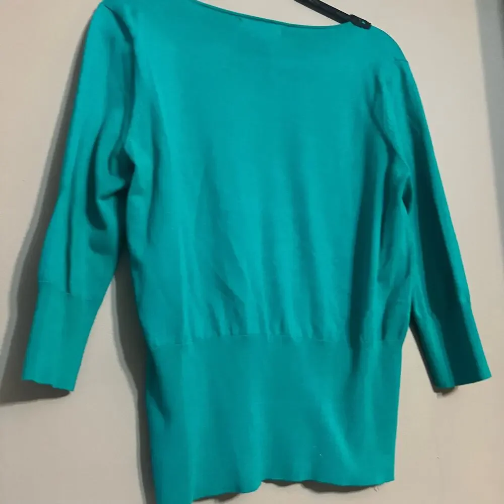 August Silk Women's Green Knit Sweater, Black Sequin Collar & 3/4 Sleeves, Large - Picture 12 of 12